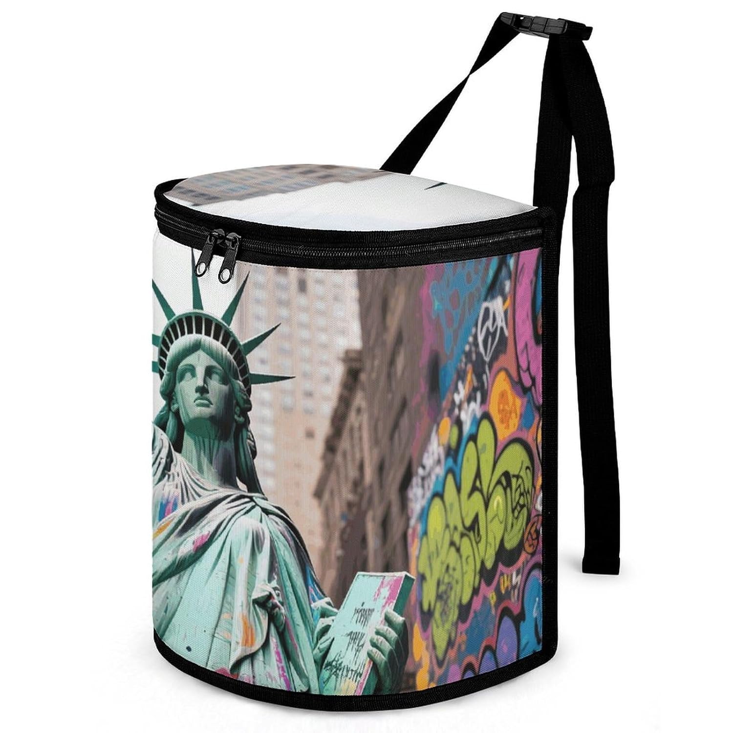 MUSM Leakproof Car Trash Can 2.5 Gallon, Durable Automotive Garbage Bag with Waterproof Liner, NY Graffiti Liberty Trash Bag for Car, Truck, RV & Bathroom