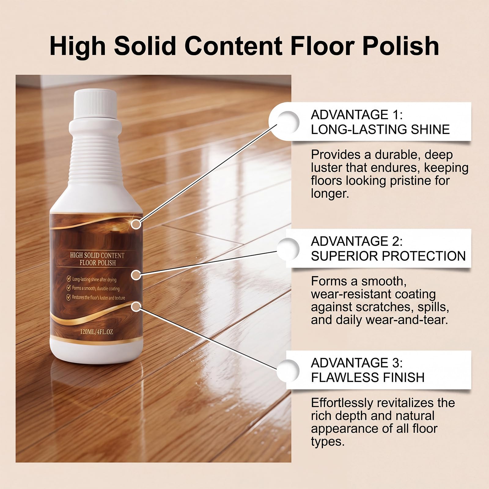 Pulidor de suelos de madera dura, brillo rápido, revive el brillo y cubre arañazos finos Fl/oor Polis/h, revive sin lijar pisos de madera y/o polo/ish, Wood F/loor Po/lish Cuidado natural y agente