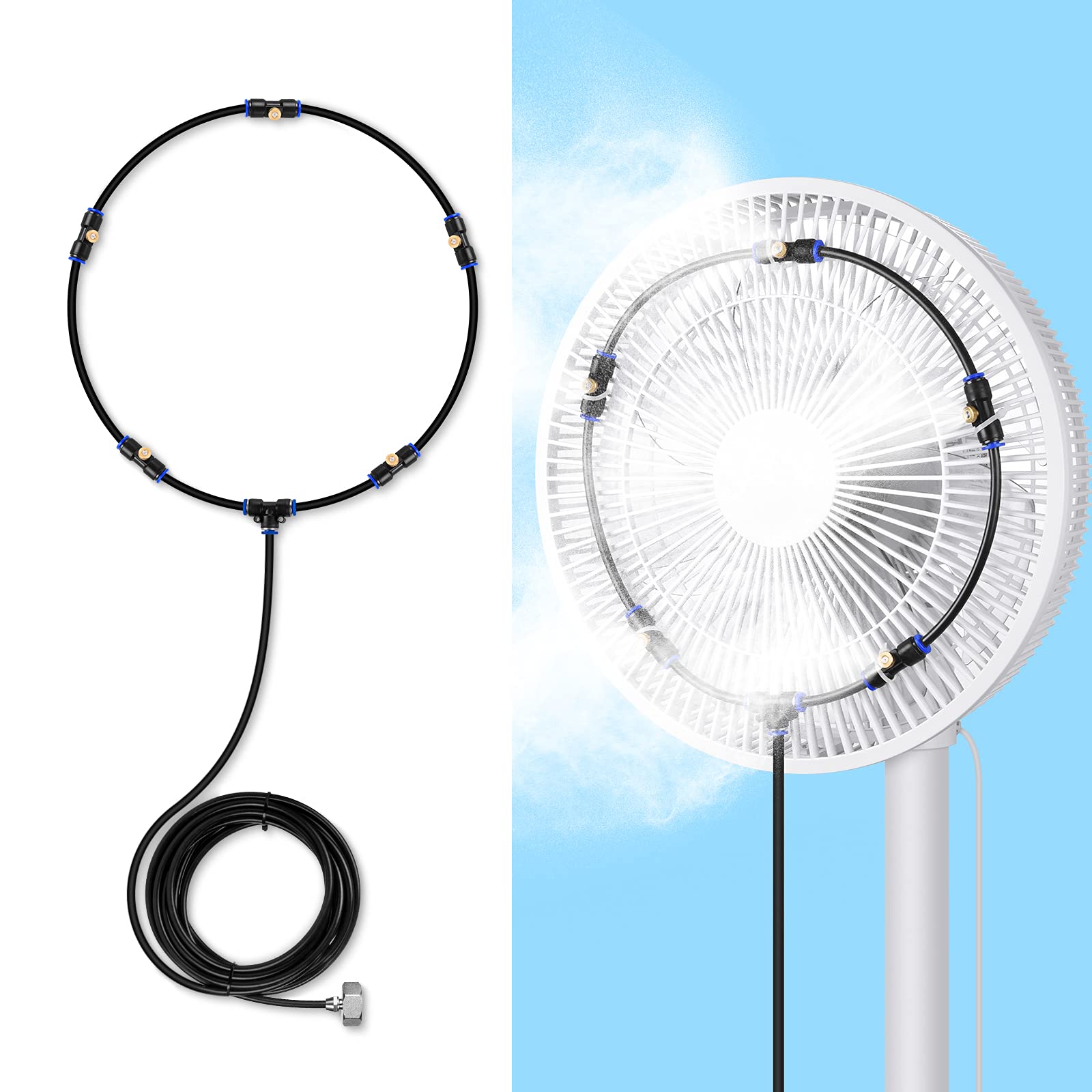 lifeegrn Misting Cooling System: Outdoor Mister System for Patio, 20 FT Misting Line+5 Mist Nozzles+3/4" Brass Adapter Garden Trampoline Greenhouse