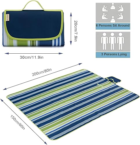 Miniatura 3 de Mantas de pícnic, manta de playa extra grande, impermeable, a prueba de arena, para exteriores, para césped, arena, tapete de picnic, plegable, 80 x