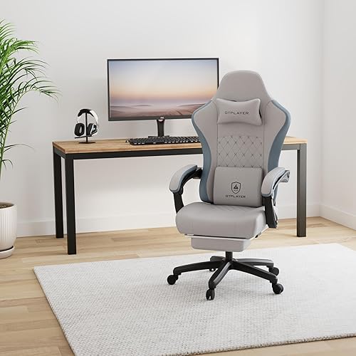 Miniatura 2 de GTPLAYER Silla de juegos, silla de oficina para computadora con cojín de resorte de bolsillo, reposabrazos y reposapiés, silla ergonómica de