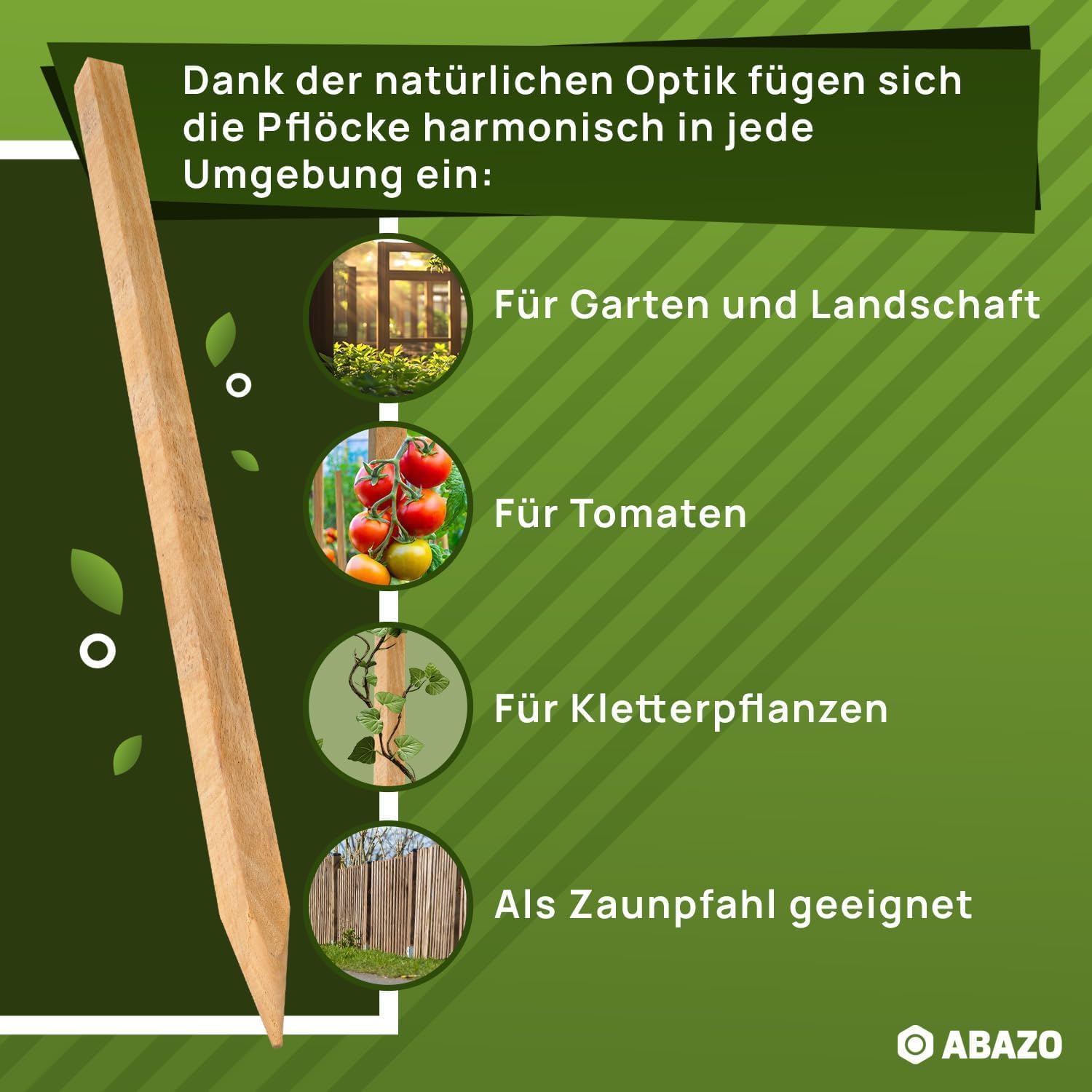 Holzpfähle Quadratisch 25 Stück – Länge 120cm – 25 x 25 mm Holzstäbe aus Buchenholz – Pflanzenstütze und Pflanzstäbe für Gartenarbeiten, Beetmarkierung und Leichten Gartenzaun