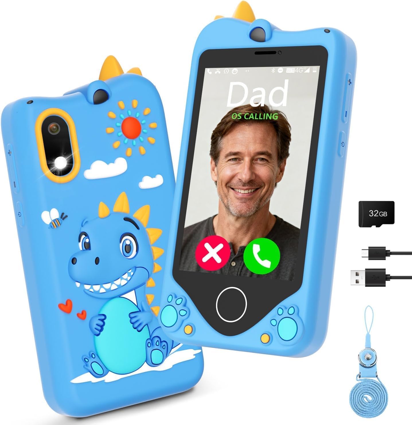 UNERVER Kids Smart Phone for Boy- Safest Phone for Kid & Teens, Talk & Text - Kids Cell Phone Toy, 4.2'' Touchscreen, Dual Cameras, Games, 32GB Card (Blue)