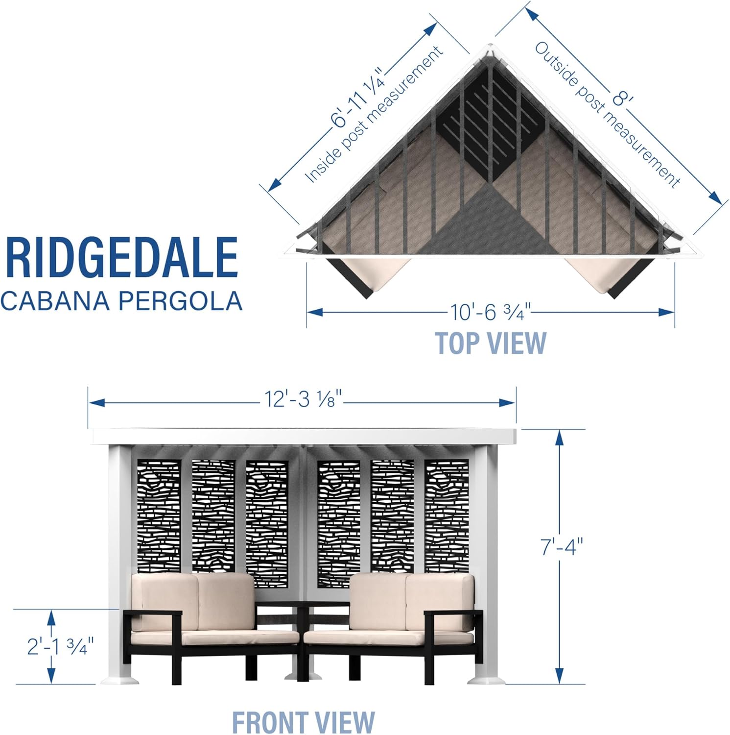 White Galvanized Steel Cabana Pergola with Canopy and Seating
