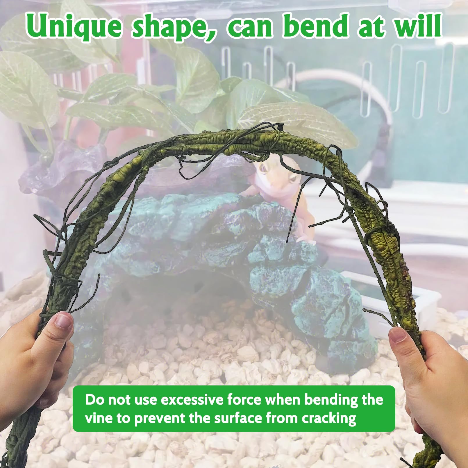 VCEPJH Große Reptilien-Reben, dicke Terrarienpflanzen, 300 cm lang, flexibel, Kletterzweig, Schlangenbecken, Aquarium, Zubehör, Grünpflanzen, Lebensraum, Dekoration für Bartagamäleon, Gecko, Frosch