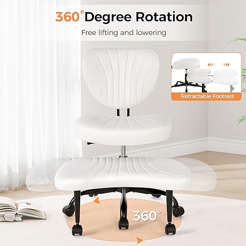 Miniatura 6 de Silla de oficina con patas cruzadas, silla ergonómica cruzada con ruedas, silla de meditación giratoria de 360 en altura ajustable para yoga y TDAH,