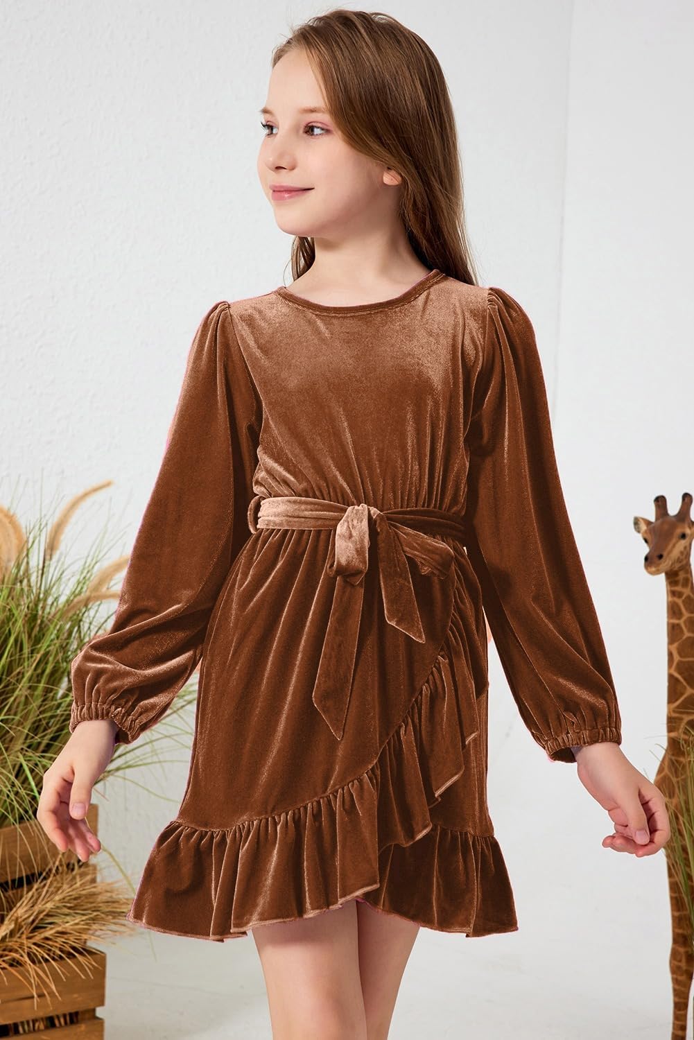 blibean Girls Velvet Dress Girl Long Sleeve Velour Dresses Size 6-15 Years - Image 2