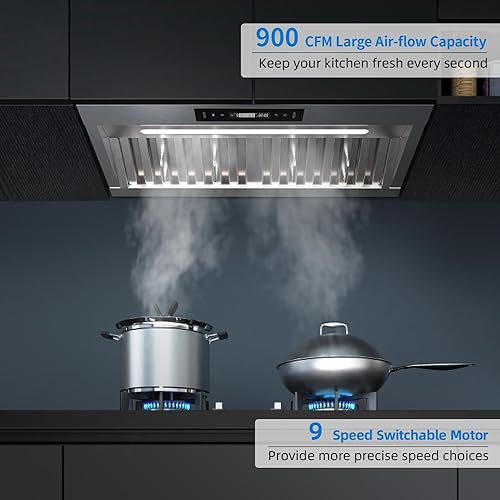 Miniatura 2 de Campana extractora de 30 pulgadas, 900 CFM, campana de ventilación integrada de acero inoxidable resistente, filtros deflectores, campana extractora