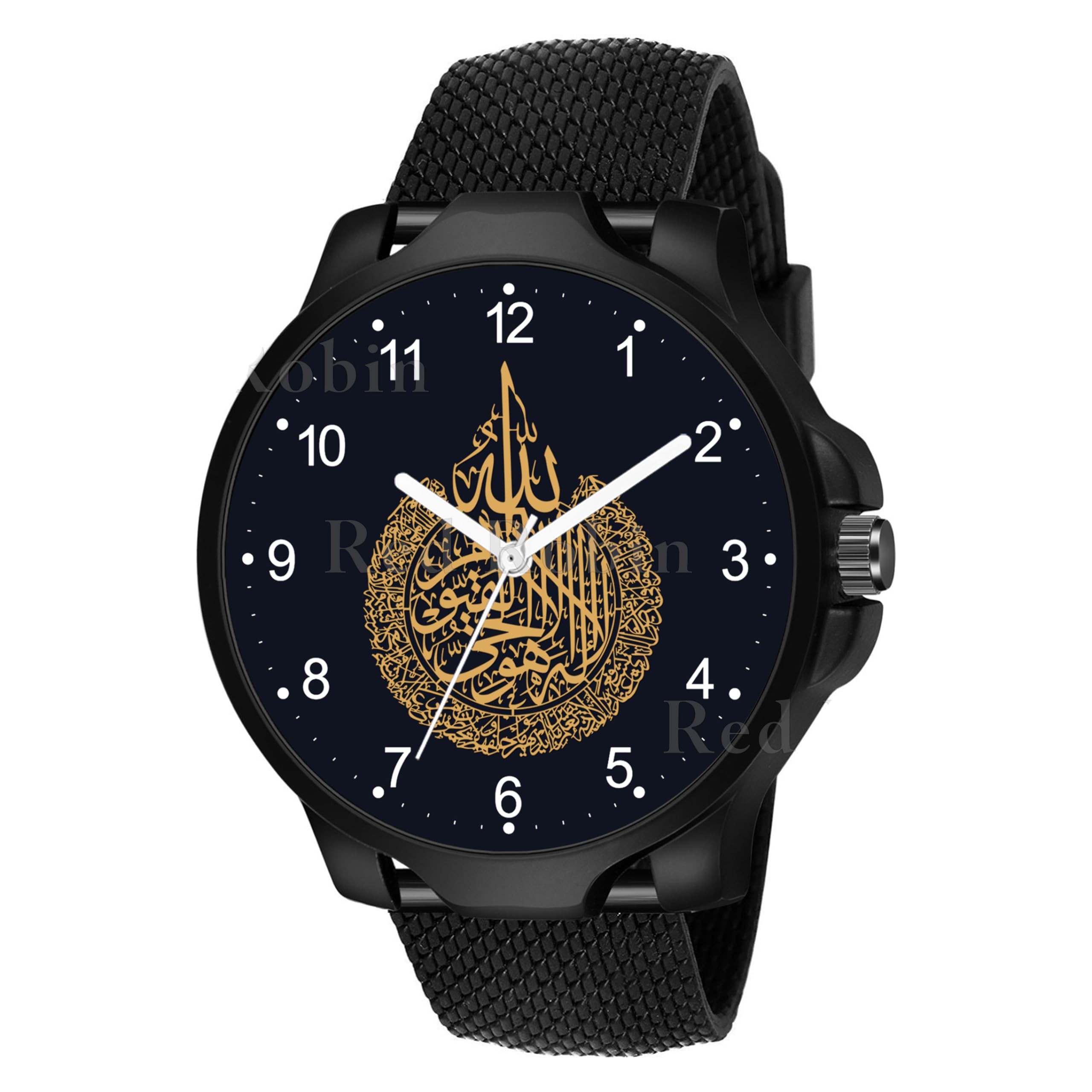 Gadgets World Analogue Ayatulkursi Design Round Dial Latest Fashion Attractive Silicone Black Strap Stylish Wrist Watch for Muslim Men and Boys, Pack of 1 - IW003-NUM-3K-BLK-SFR (B0D2CMNJCQ) Amazon Price History, Amazon Price Tracker
