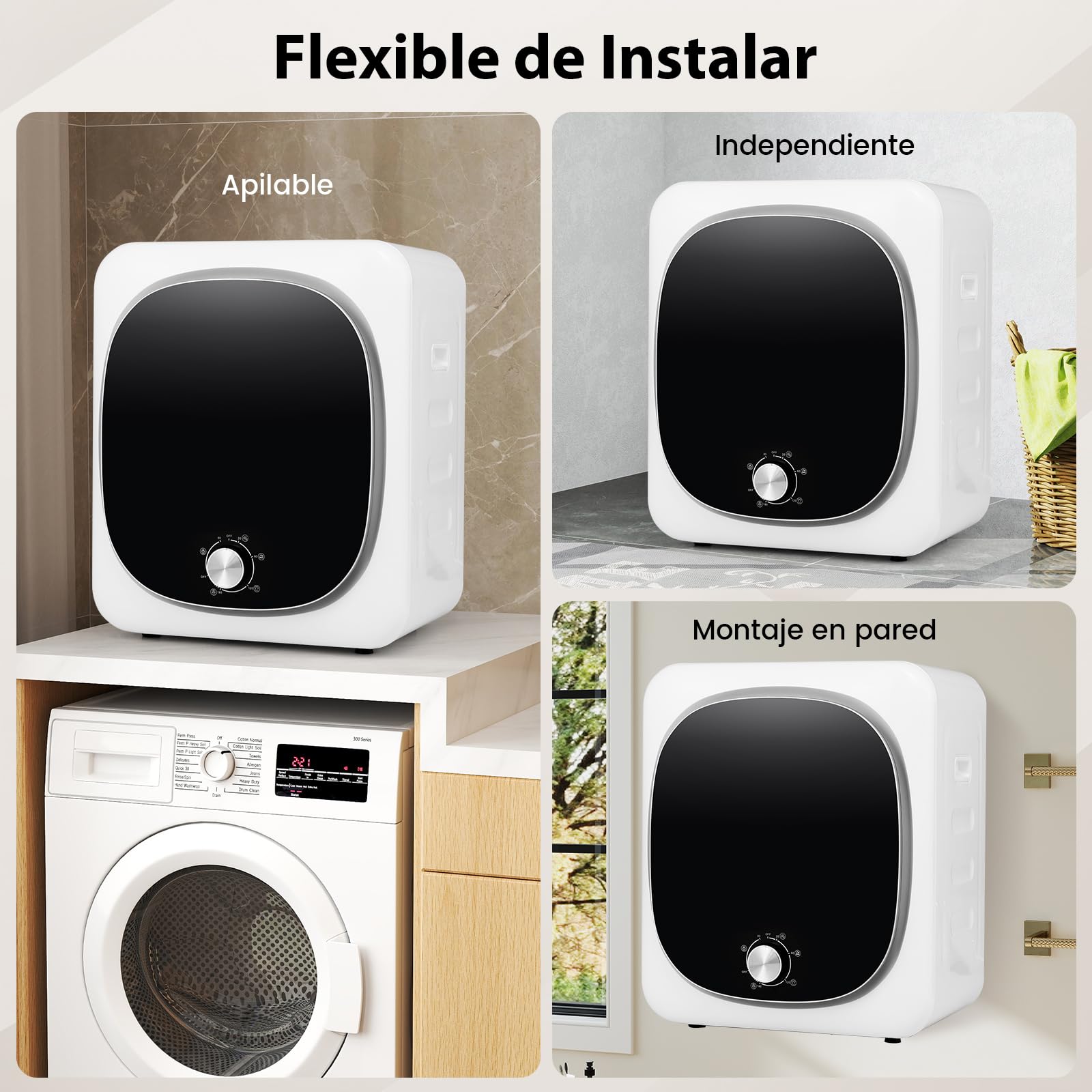 COSTWAY 2.5kg Secadora de Ropa Portátil, 800W Secadora Compacta con Tambor de Acero Inoxidable (Control con Perilla)