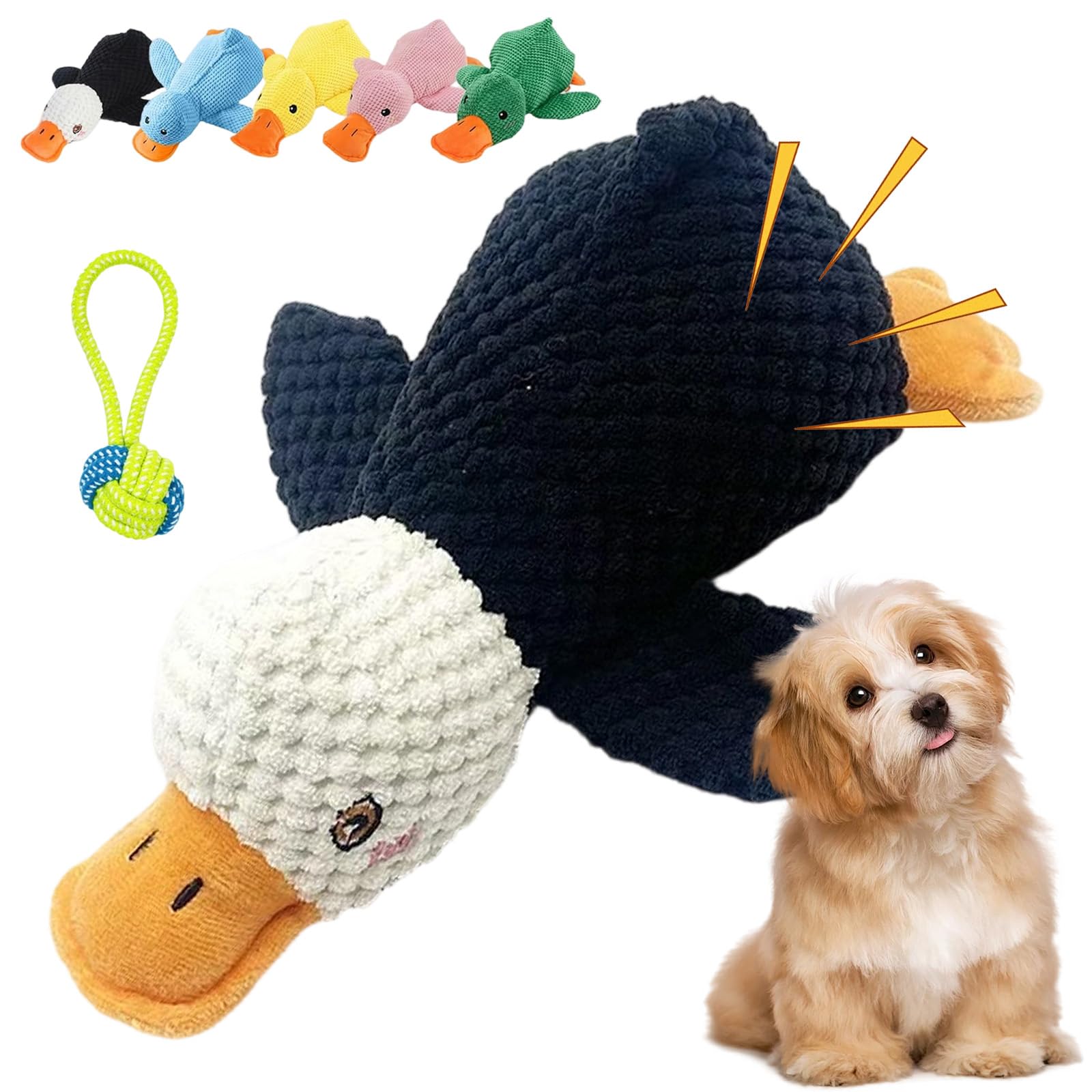 HOPASRISEE 2026 New Paw Love Calming Duck, Interactive Plush Duck Toy for Dogs, Durable Stuffed Calming Pillow with Quack Sound, Fun for Indoor Puppies and Senior Pups (Black,M: 11x12.6 in)