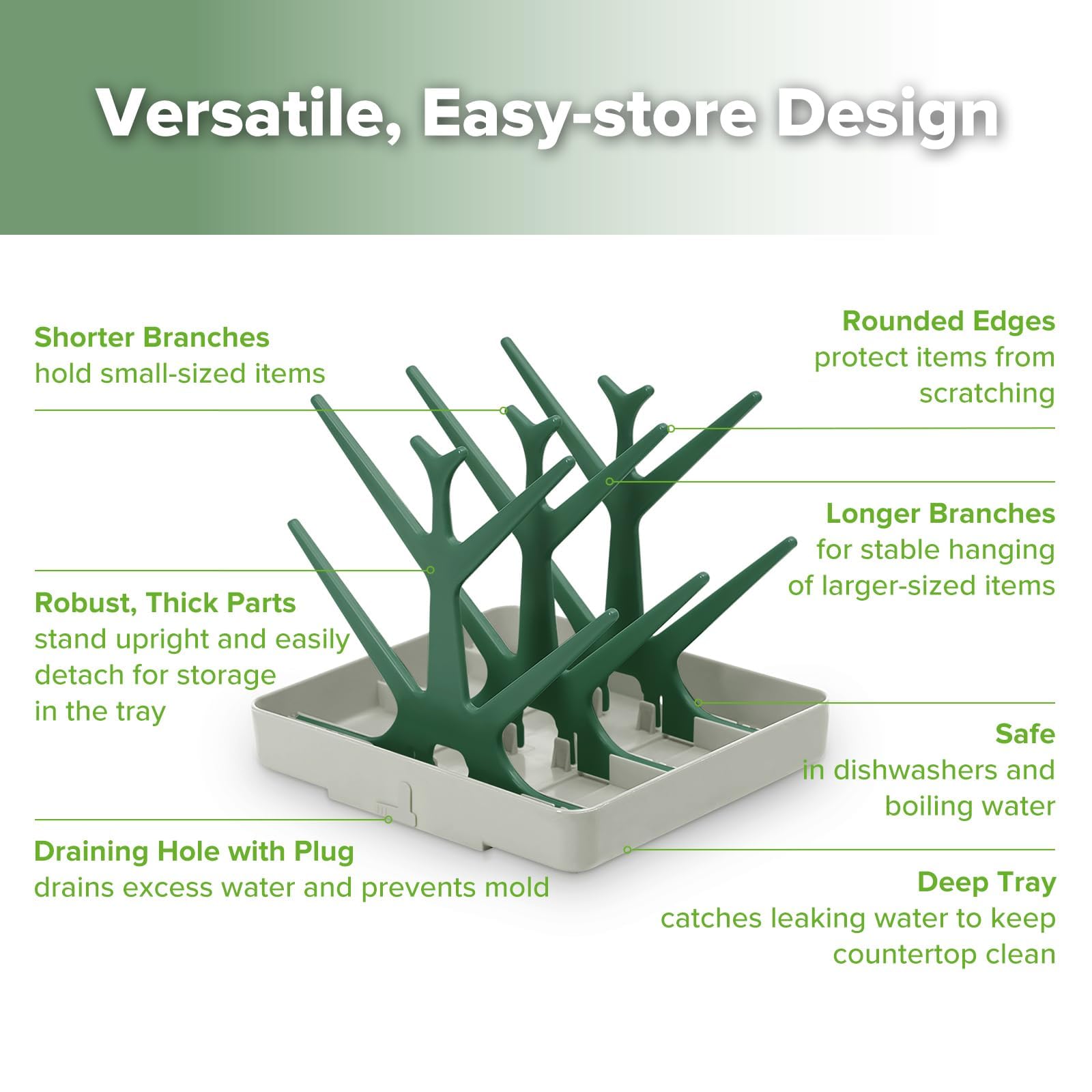 haakaa Baby Bottle Drying Rack, Space Saving Bottle Drying Tree for Bottles/Pump Parts/Pacifiers and Other Baby Essentials - Image 4