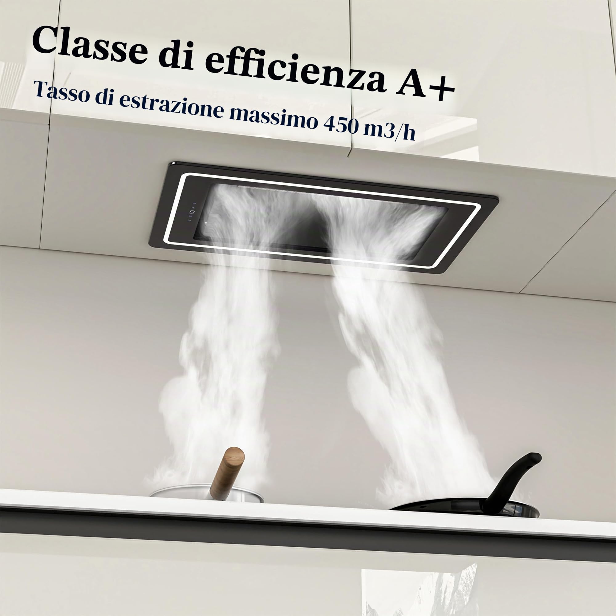 FIREGAS Cappa Aspirante 52 cm, 450 m³/h, 9 Velocità, Touch, Nera | Classe energetica A+, controllo touch, illuminazione a LED, scarico e ricircolo, filtro a carbone