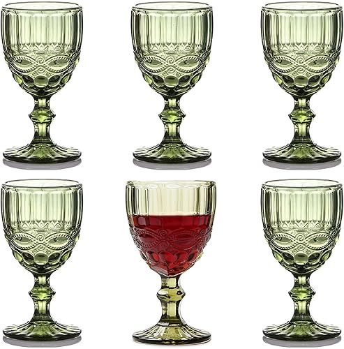 Taganov Juego de 6 vasos de cristal vintage, color verde, copas de agua de 10 onzas para boda, fiesta, bar, Navidad