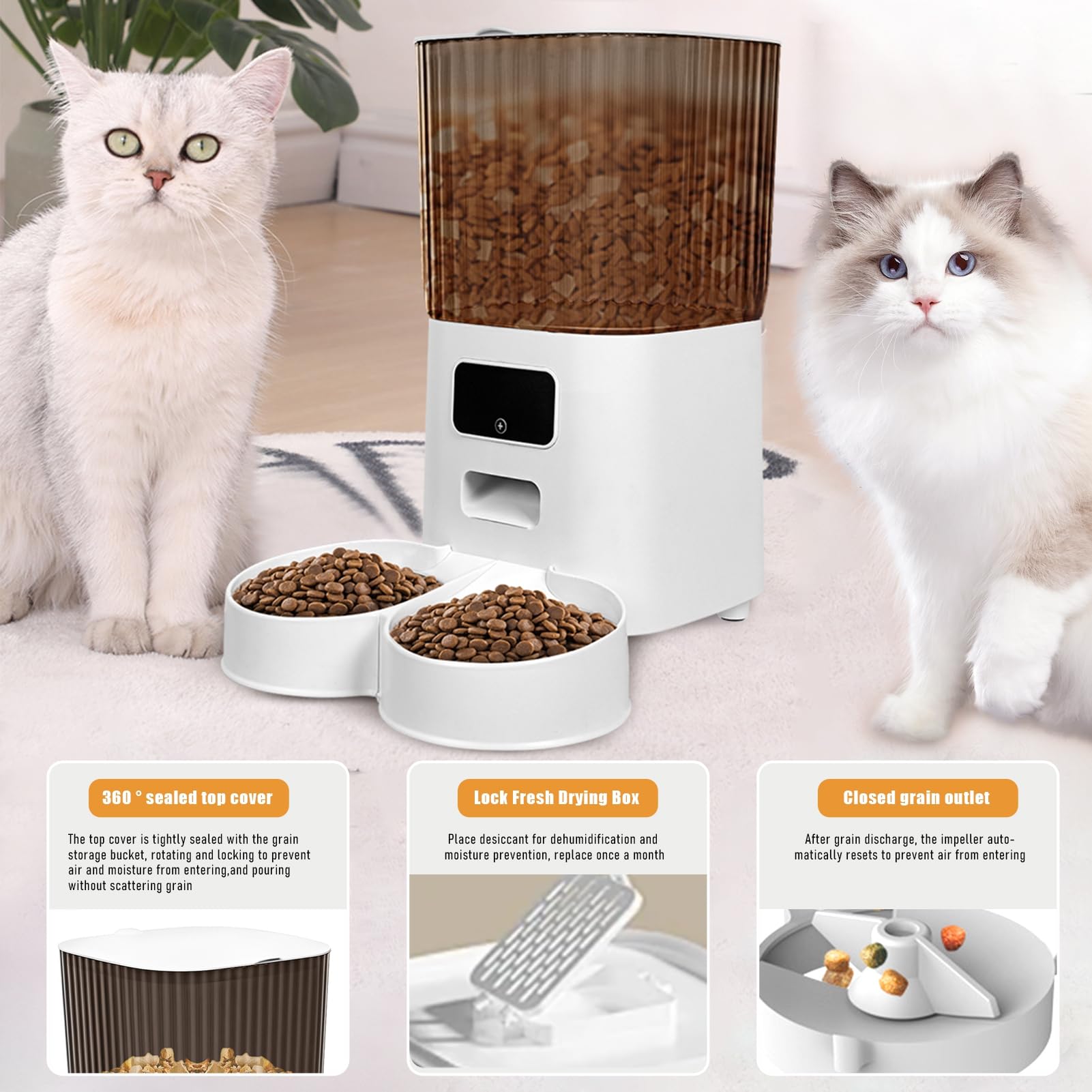 Mangiatoia automatica per gatti, mangiatoia intelligente per animali domestici abilitata al WiFi, dispenser di cibo per cani e gatti, doppia ciotola, archiviazione trasparente da 5 l, alimentazione a