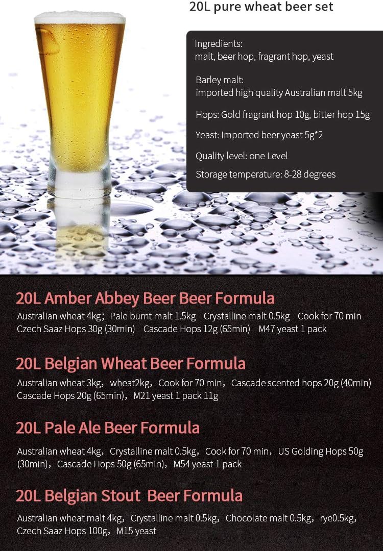 20L Beer Kit Package home brewing ingredients with beer yeast hops malt for making Belgian wheat Pale Ale Stout Amber Abbey IPA (Amber Abbey)