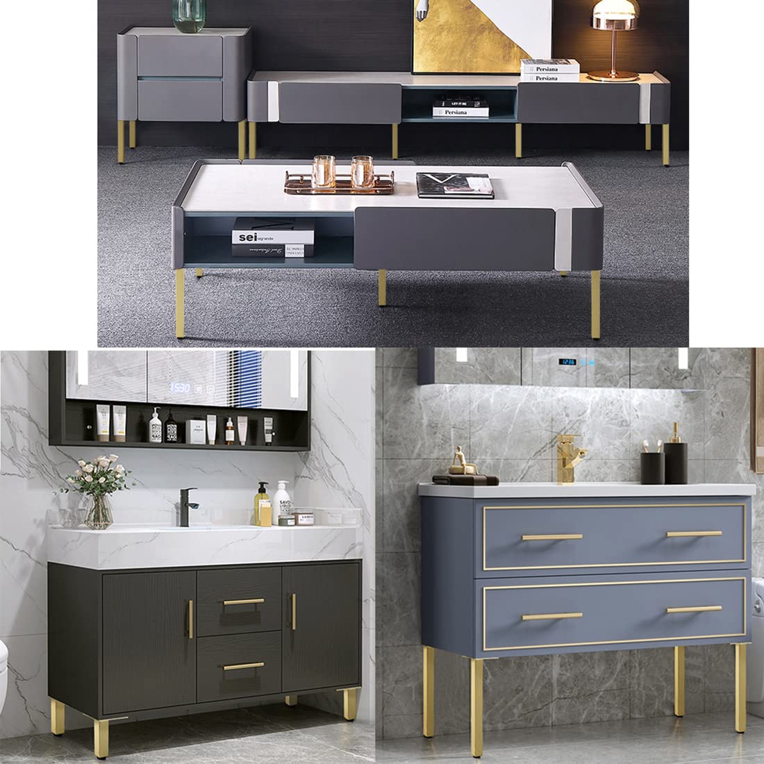 Juego de 4 patas de metal ajustables de 400 mm, patas de sofá y cama de aleación de aluminio duraderas para muebles de baño y sala de estar, diseño cuadrado, fácil instalación
