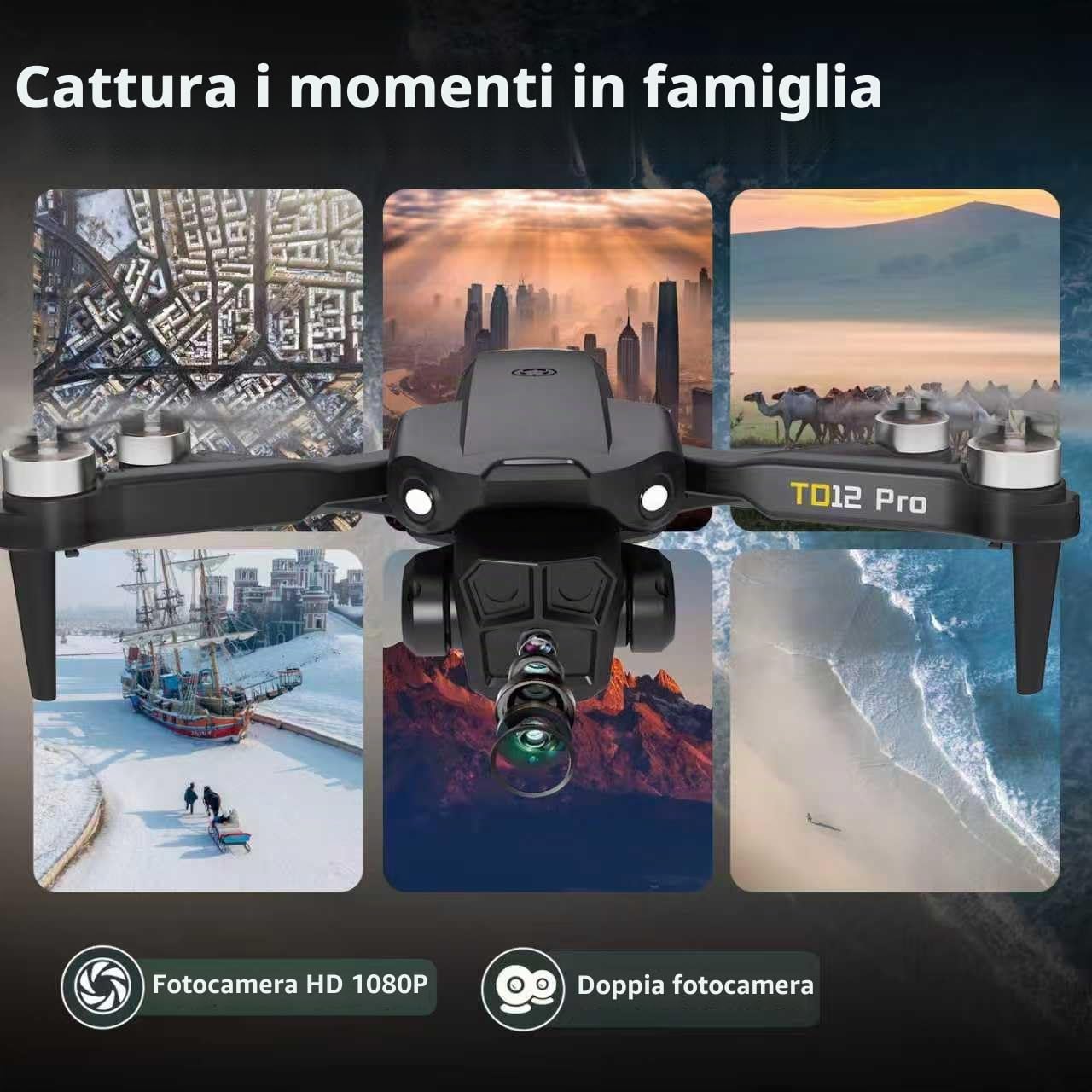 Toladrone TD12PRO Drone con Fotocamera 1080P, Droni per Adulti, Regolabile Motorizzato a 90°, Resistenza al Vento di Livello 3, Controllo Tramite APP, Quadricottero Pieghevole per Principianti