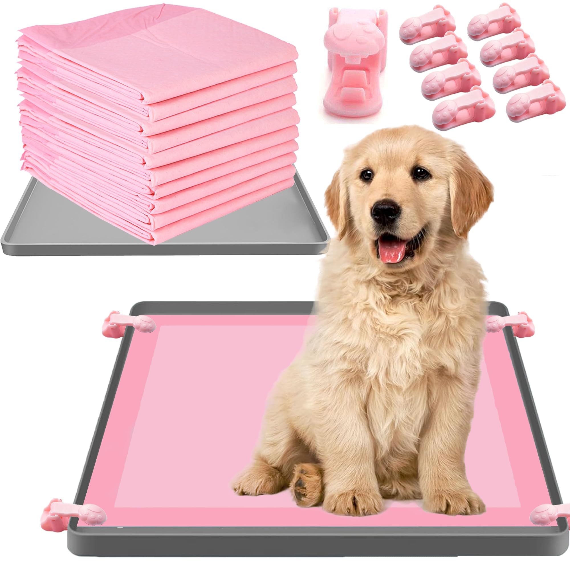Puppy Pee Pad Tray Halter Set für Hunde, rutschfeste Silikon Hund Pee Pad, Multifunktionale Staubdichte wasserdichte, Easy Cleaning Pee Pad Tray Mit,Praktische Dinge Zu Hause
