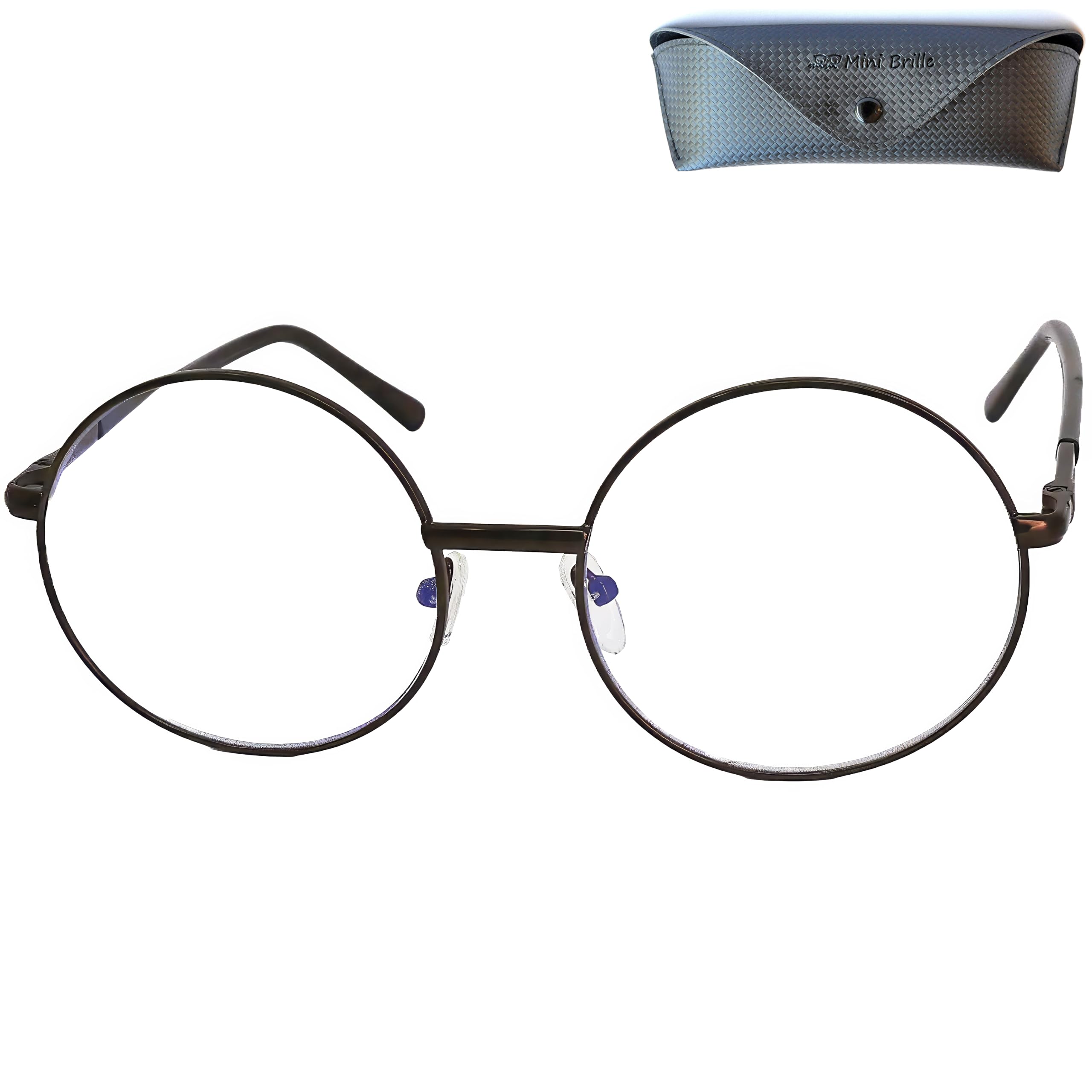 Hippie okrągłe okulary do czytania z dużymi szkłami, gratis etui na okulary, okulary antyniebieskie, styl lat 60., z metalu, pomoc w czytaniu dla kobiet