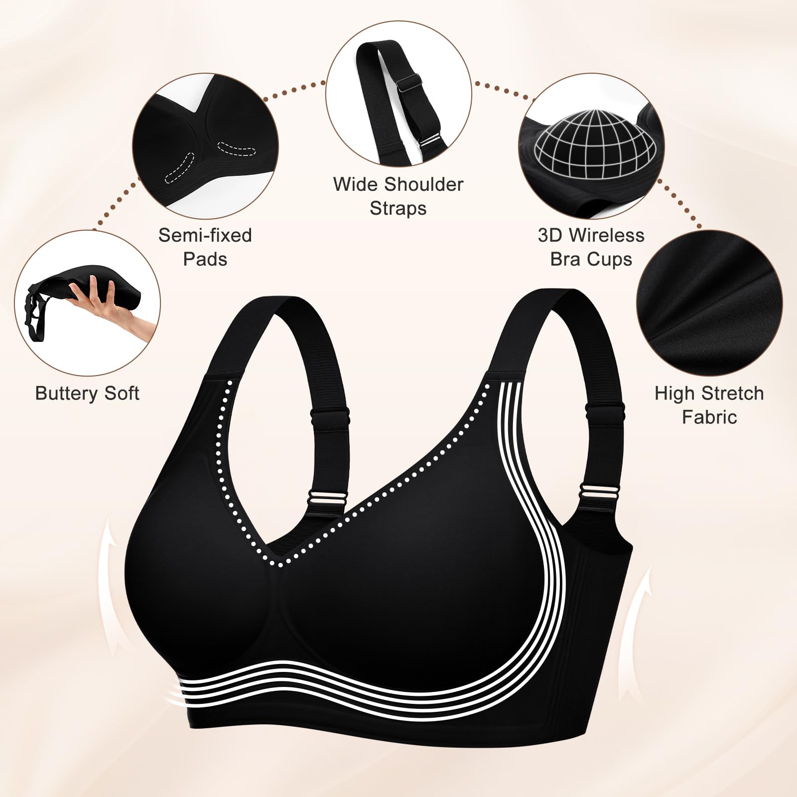 UMIPUBO Reggiseno Donna Senza Ferretto Taglie Forti Push Up Imbottito Invisibile Sostegno Forte Bralette Senza Cuciture Comode per Seno Grande