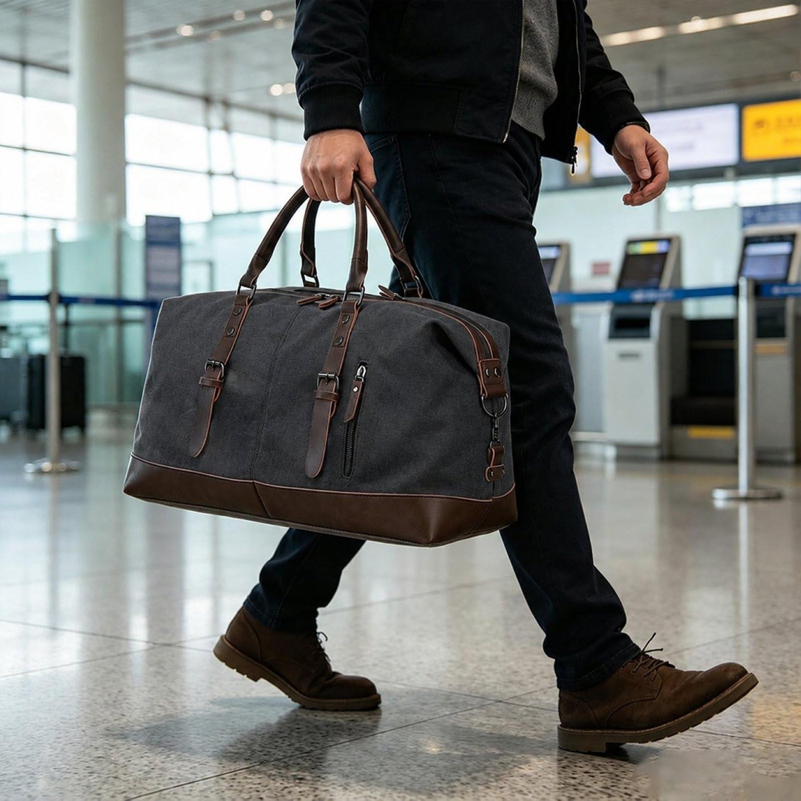 DużA Torba PodróżNa Typu Weekender Bagaż PodręCzny dla Kobiet I MężCzyzn Wysokiej JakośCi PłóTno I SkóRa z Paskiem Na Ramię
