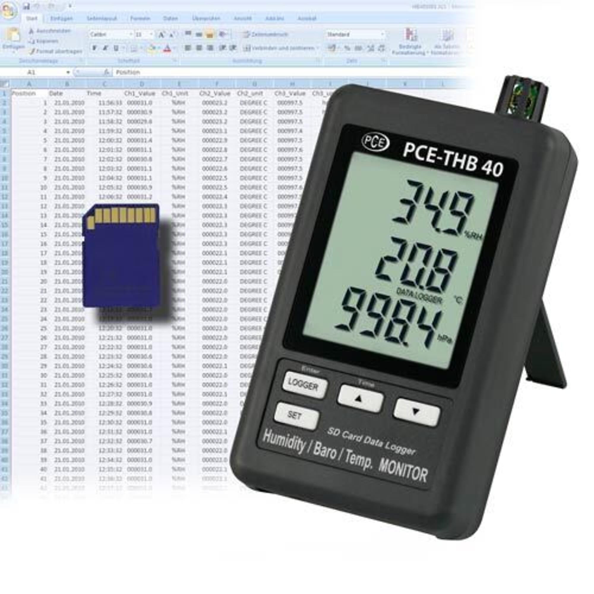 PCE Instruments PCE-THB 40 Air Humidity Meter, for Indoor Climate Monitoring, Measures Humidity (%RH), Temp (°C/°F) & Barometric Pressure, with Dew Point, Min/Max, Alarm & Backlit LCD-image-17