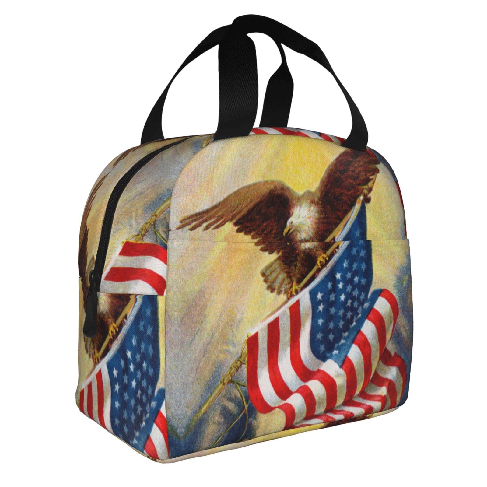 Borsa per il pranzo con stampa bandiera americana, isolata, riutilizzabile, borsa per il pranzo, per lavoro, picnic, viaggi