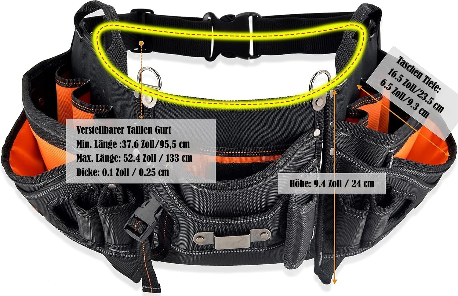 WELKINLAND 18 Taschen Zimmermanns-Werkzeuggürtel - Bau- & HVAC-Werkzeugtasche für Herren