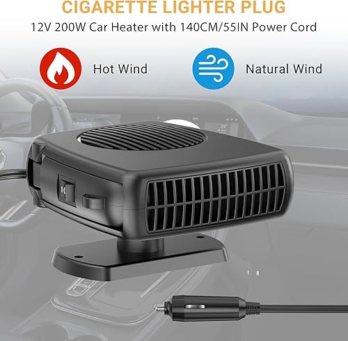 Miniatura 4 de Calentador de automóvil, descongelador de parabrisas portátil de 12 V 200 W, 2 en 1 con modos de calefacción y refrigeración, calentadores de