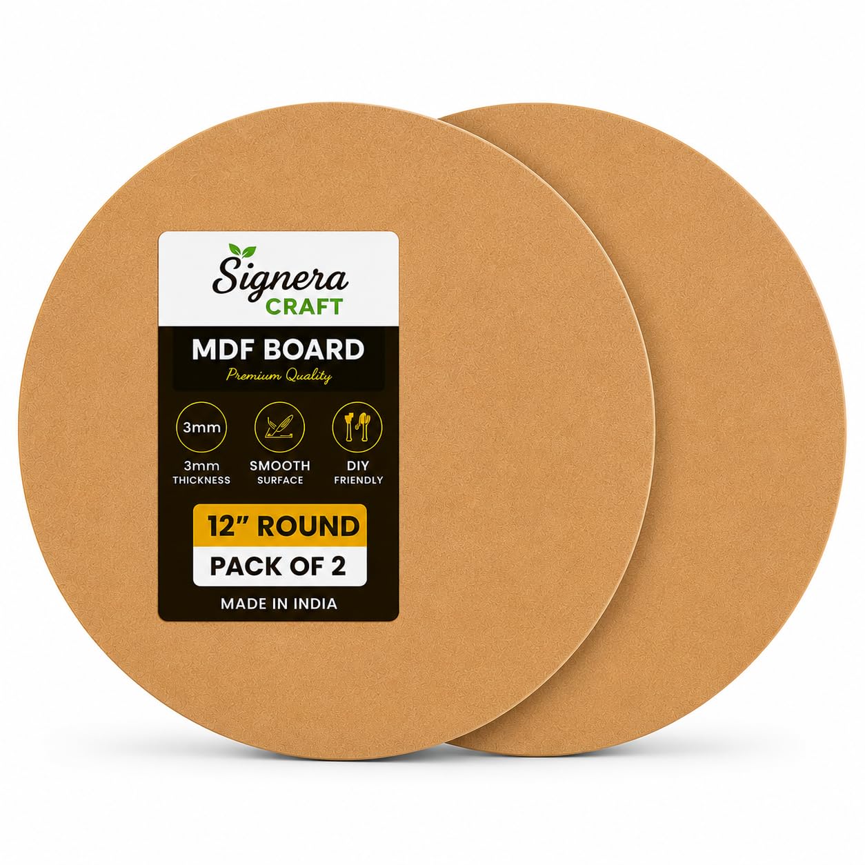 signera craft 12x12 inch round mdf board for mandala , lippan, resin art & craft, 3mm thick, pack of –2 - premium cardboard material for artists, art and craft students - hard cutout in small and large sizes (20.5 x 20.5 cms)