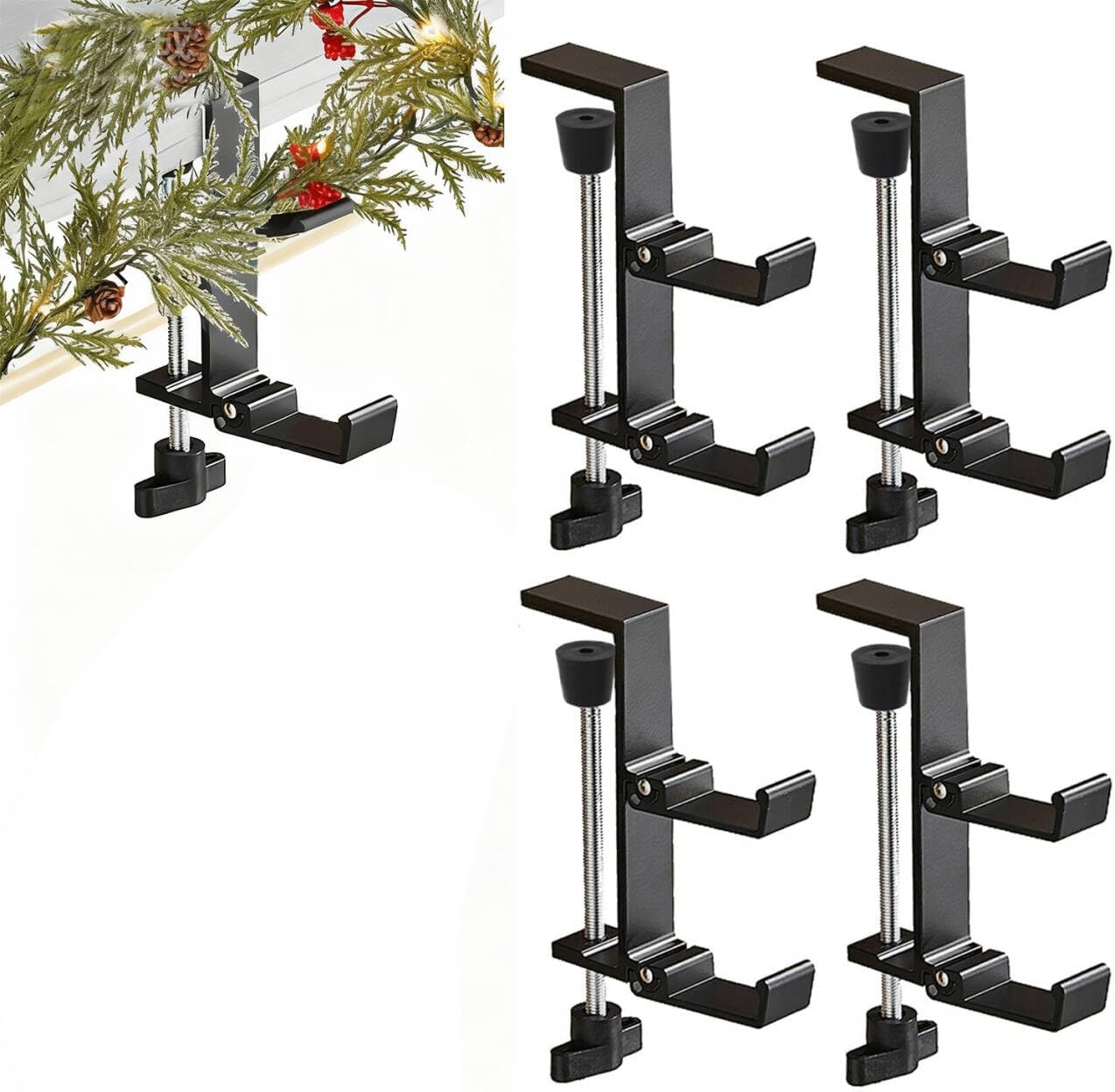 christmas stockings holder hanger,metal hooks for hanging christmas stockings,stocking holders for mantle for christmas?decorations (fold 4 black, 4) 4 fold 4 black