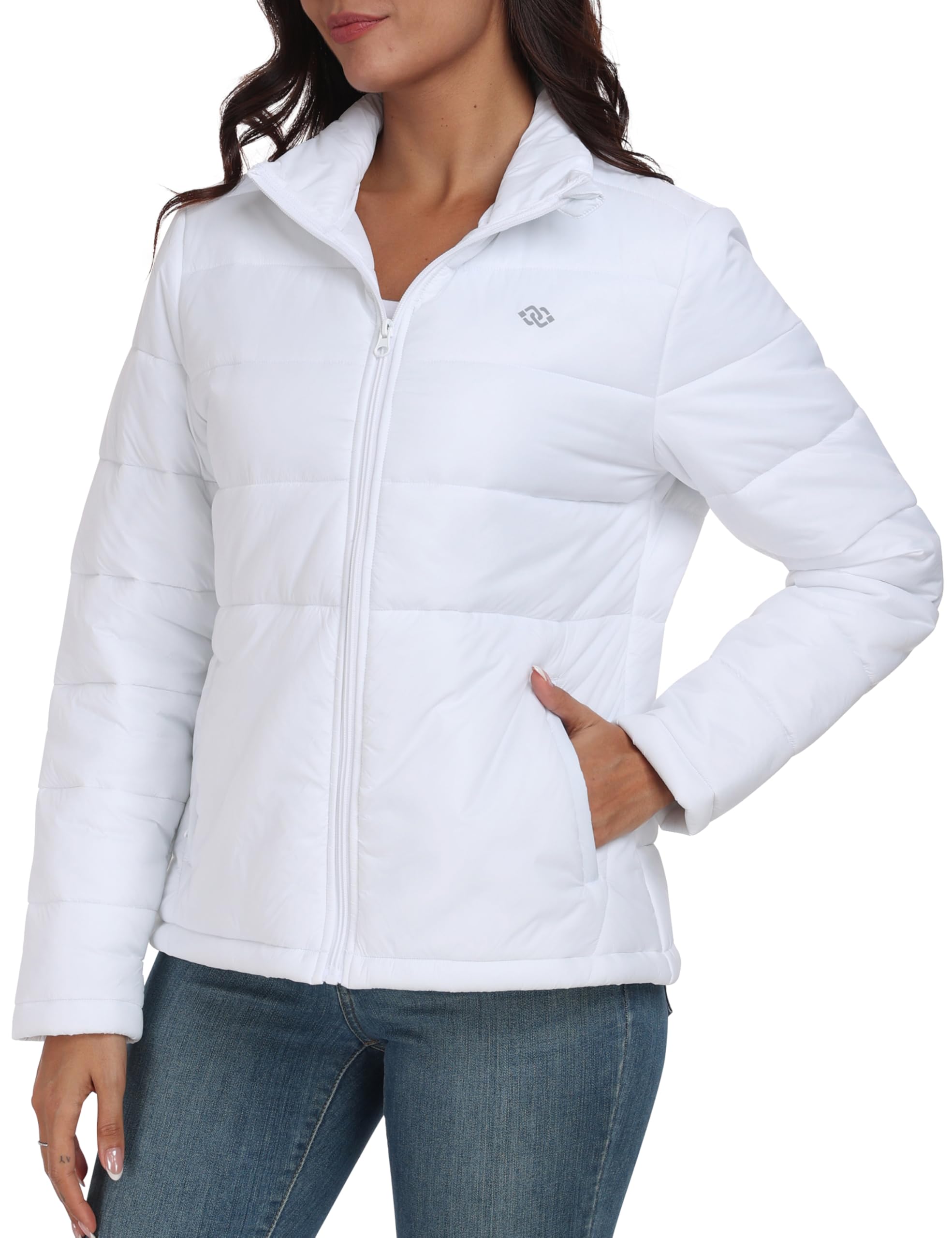 MoFiz Doudoune à capuche légère et matelassée pour femme - Veste d'hiver rembourrée chaude avec fermeture éclair - Veste de course à pied avec poches