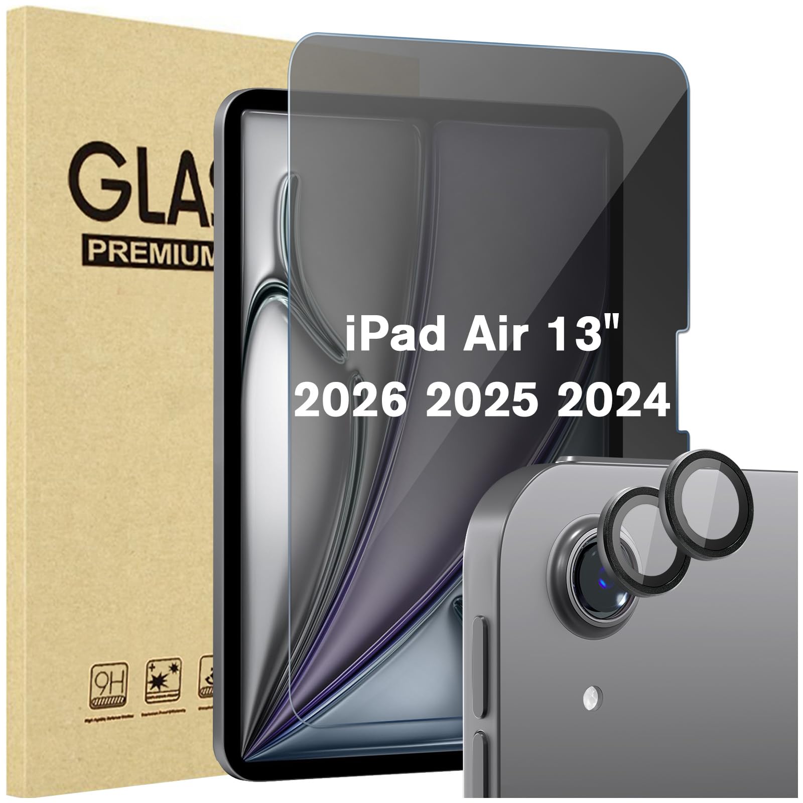 ProCase 1 Pack Privacy Screen Protector + 2 Pack Camera Lens Protectors for iPad Air 13 Inch M4 2026 / M3 2025 / M2 2024, Anti-Spy Tempered Glass Film for iPad Air 13" -Gray