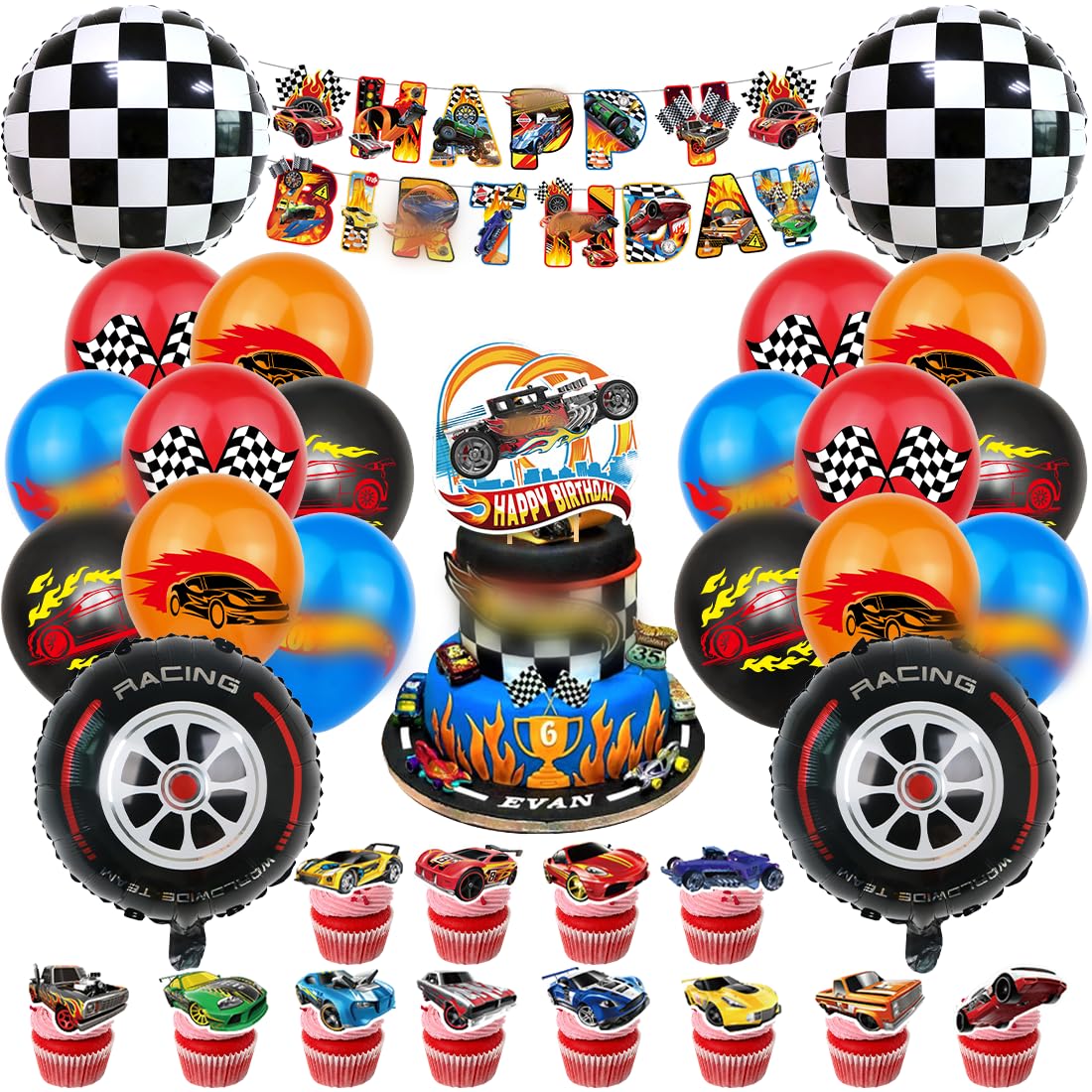 Rennwagen-Luftballons 42 Stück – 30,5 Cm, Latex, Für Geburtstagsdeko