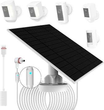 1 Pack 6w Solar Panel with Charging Alert Breathing Light, for Ring Camera with Built-in Rechargeable Batteries Spotlight Cam, Stick Up Cam, Stick Up Cam Pro, Spotlight Cam Plus, Spotlight Cam Pro