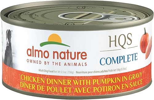almo nature HQS Paquete completo de 12 unidades cena de pollo con calabaza en salsa latas de 5.5 onzas, comida húmeda enlatada para perros adultos,