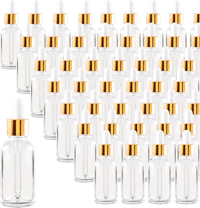 Frascos de vidro transparentes com conta-gotas Easeen, 30 mL, dourados, pacote com 72
