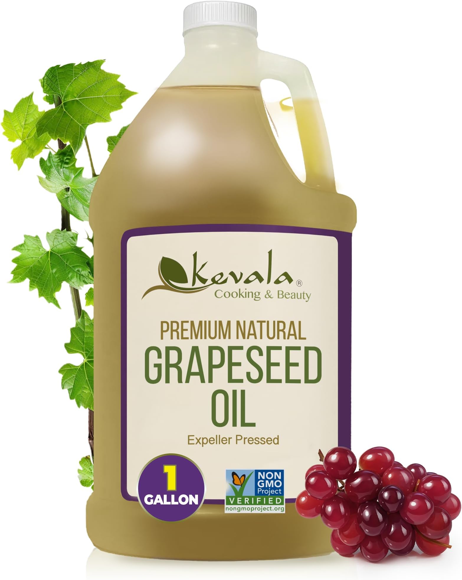 Kevala Grapeseed Oil | Non-GMO Expeller Pressed Grape Seed Oil for Cooking, Rich in Antioxidants, Skincare & Hair, Multipurpose Beauty Oil, High Smoke Point Oil – 128 Fl Oz | 1-Pack