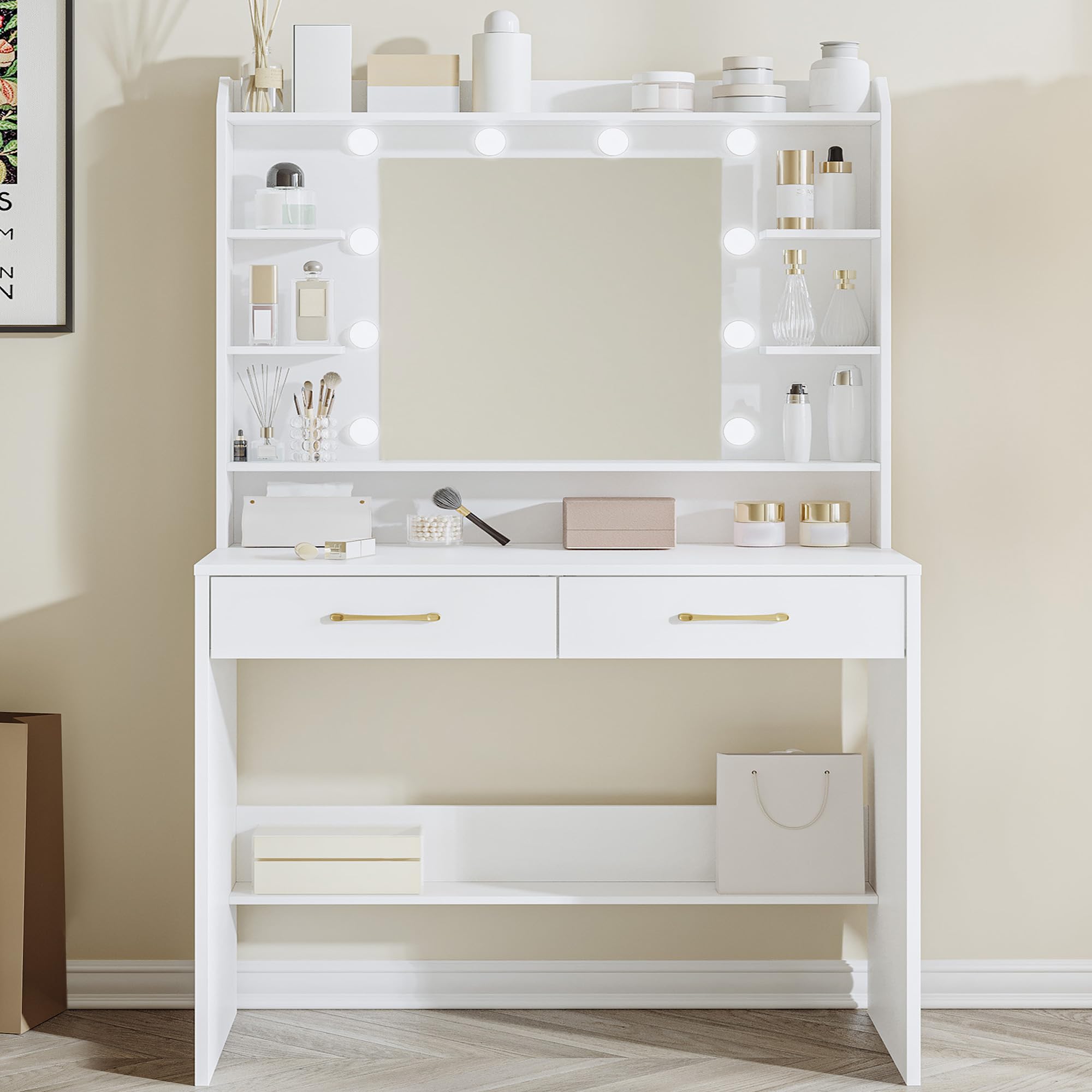 Hzuaneri Vanity Desk with Mirror and LED Light