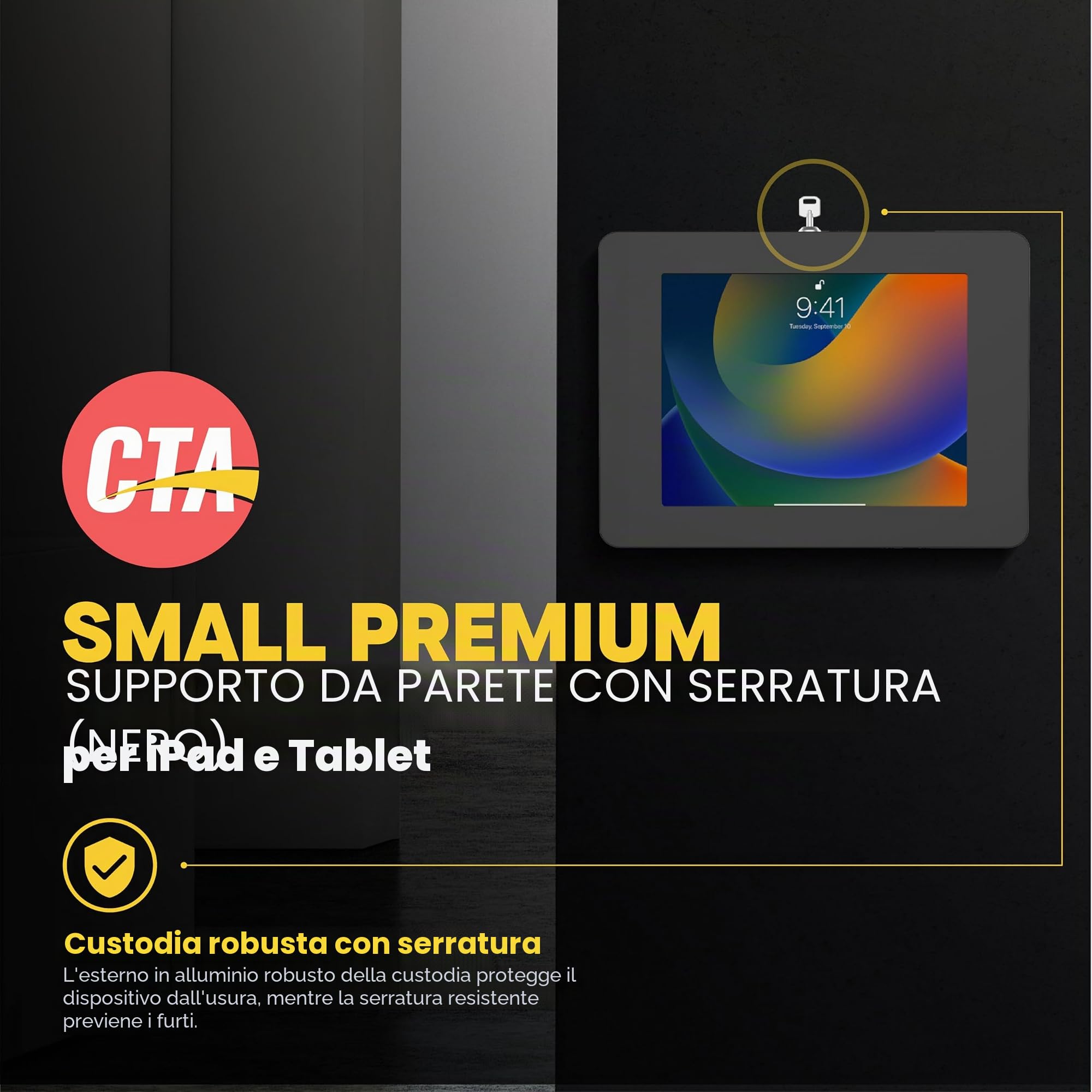 Supporto da parete per iPad Mini 1, 2, 3, 4, 5, 6, 7, Samsung Tab A 8", Lenovo Tab E8, Lenovo Tab E8, nero (PAD-PSWB)