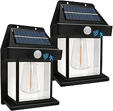Mutois Solar Wall Lights Outdoor, Wireless Dusk to Dawn Porch Lights Fixture, Solar Wall Lantern with 3 Modes & Motion Sensor, Waterproof Exterior Lighting with Clear Panel for Entryway Front Door