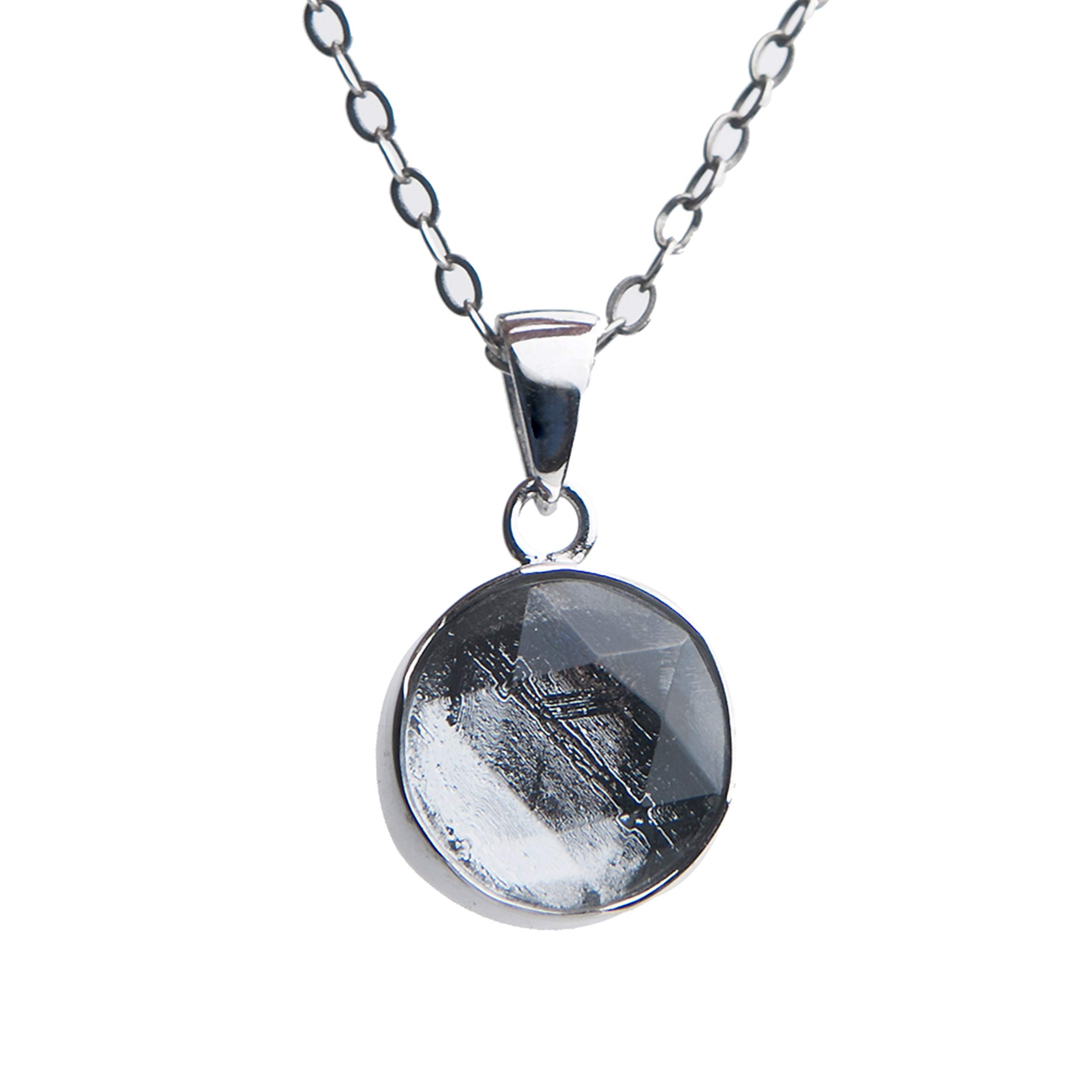 Collana Ciondolo a Forma di Stella di David Placcato in Argento con Meteorite di gabaon Naturale Genuino 12 mm