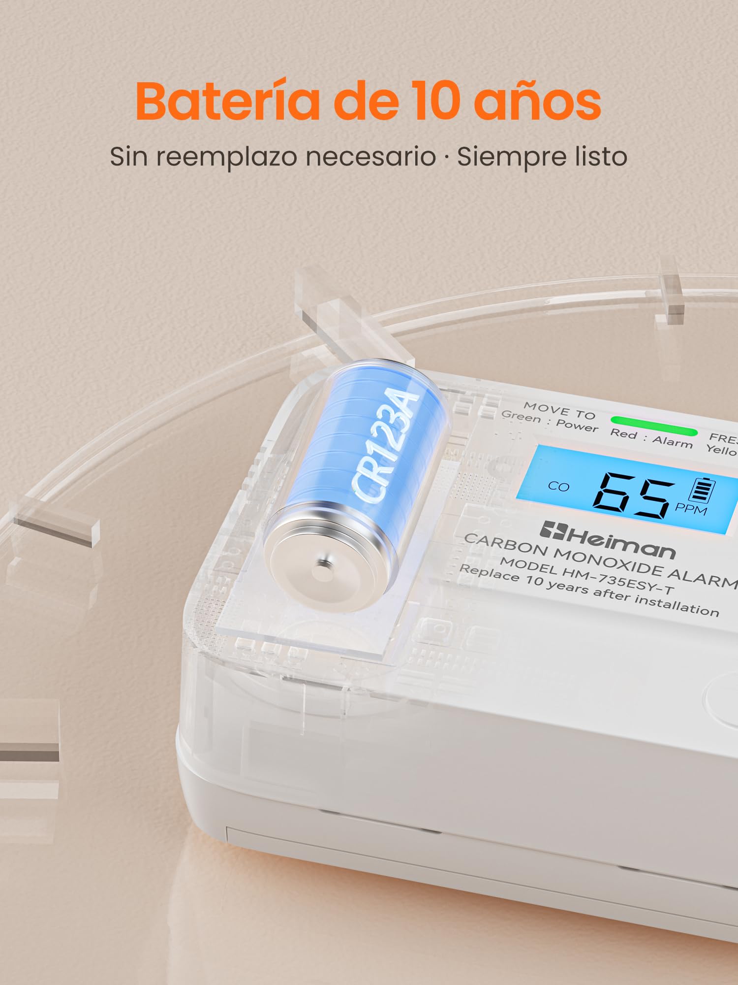 Heiman Detector de monóxido de carbono con pantalla LCD digital, 2 unidades | Detector de monóxido de carbono con batería de 10 años, detector de CO para el hogar, alarma CO BSI, norma EN 50291