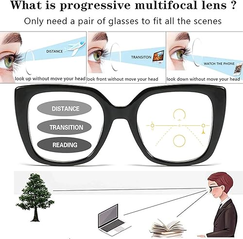Miniatura 4 de Gafas de lectura multifocales progresivas fotocrómicas de ojo de gato para mujer, lector de lentes de visión ajustable