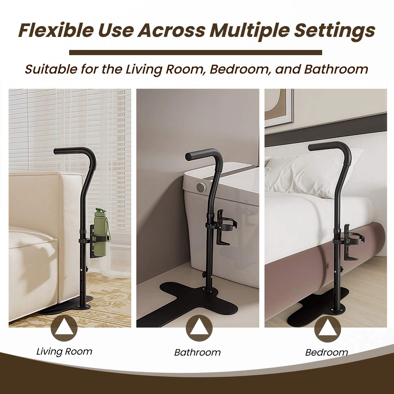 Soporte para personas mayores, altura ajustable de 62 a 87 cm, mango antideslizante y portavasos, adecuado para sofá, silla, ideal para personas mayores y personas con discapacidad