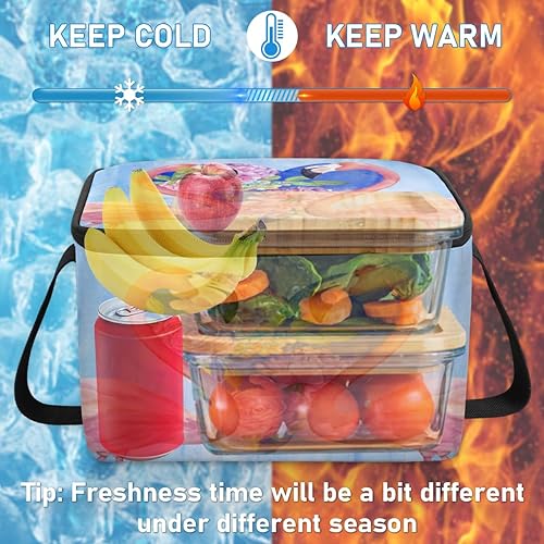 Miniatura 6 de Bolsa de almuerzo con aislamiento de flores de flamenco para mujer, reutilizable, bolsa cuadrada de comida para adultos y hombres, lonchera más