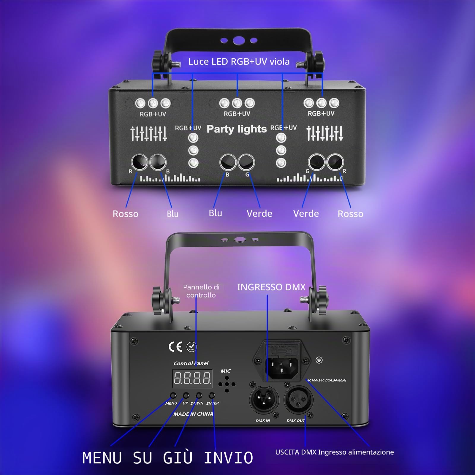 Luce discoteca Luce di Festa, DMX Effetti Luce LED RGB Proiettore DJ Musicale Controllato Luci Discoteca Per KTV Riunione Famiglia Matrimonio Compleanno Halloween
