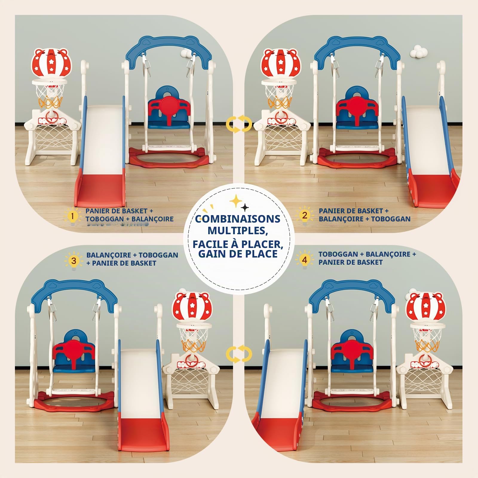 Toboggan 11 en 1 pour Tout-Petits, Toboggan intérieur et extérieur pour Enfants avec Panier de Basket, Golf, télescope et Espace de Rangement， pour 1 à 3 Ans