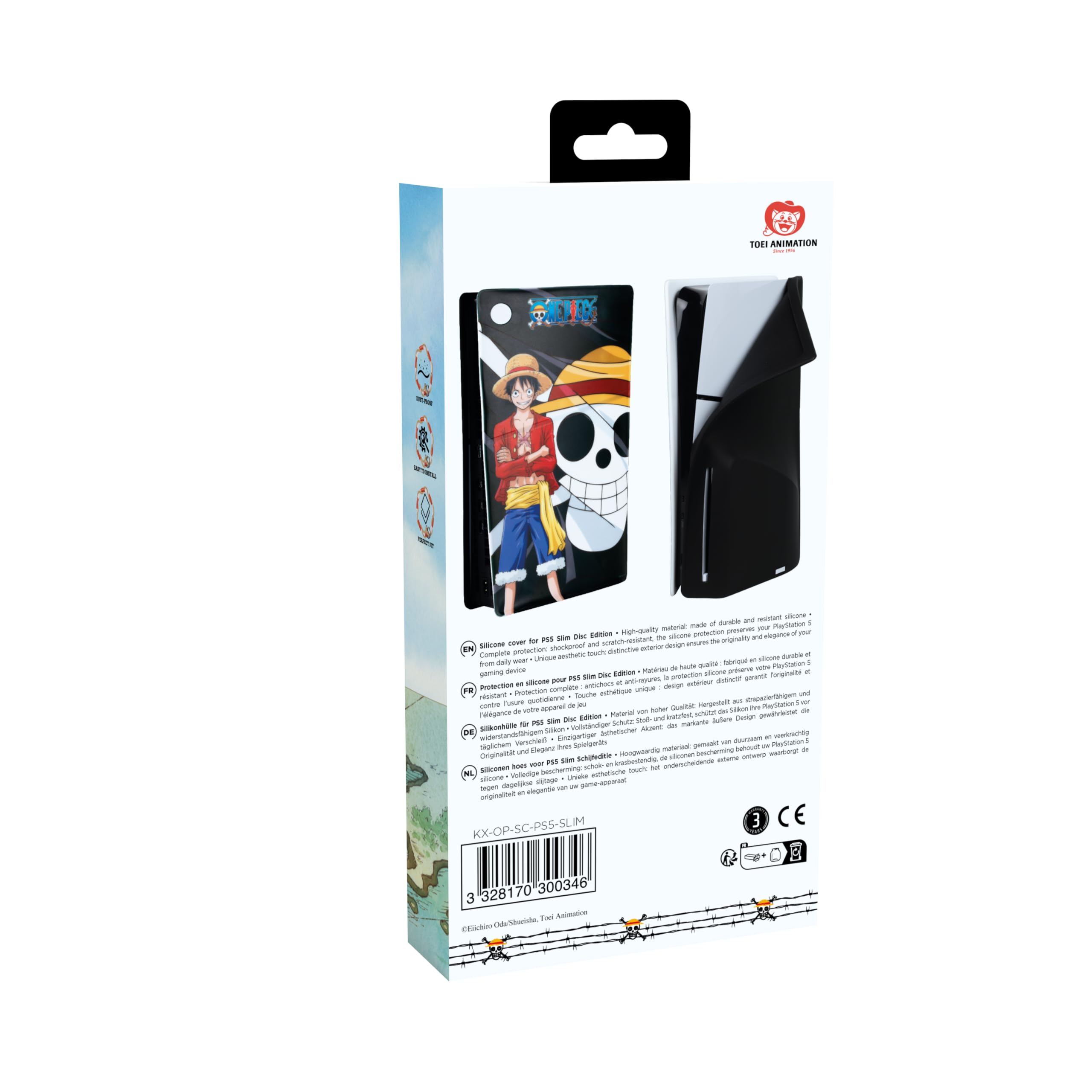 Konix One Piece - Funda Protectora para Consola PS5 Slim, Silicona, antigolpes, Resistente a los arañazos, diseño de Luffy, Color Negro